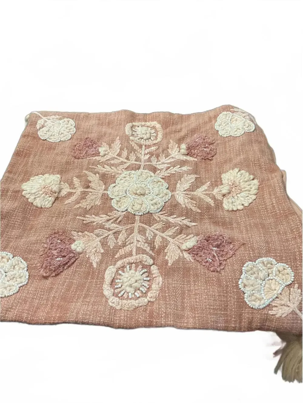 Moss and Willow Embroidered Decorative Cushion Cover with Tassels